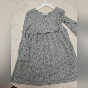 Old Navy Gray Knit Ruffle-Trim Long Sleeve Dress